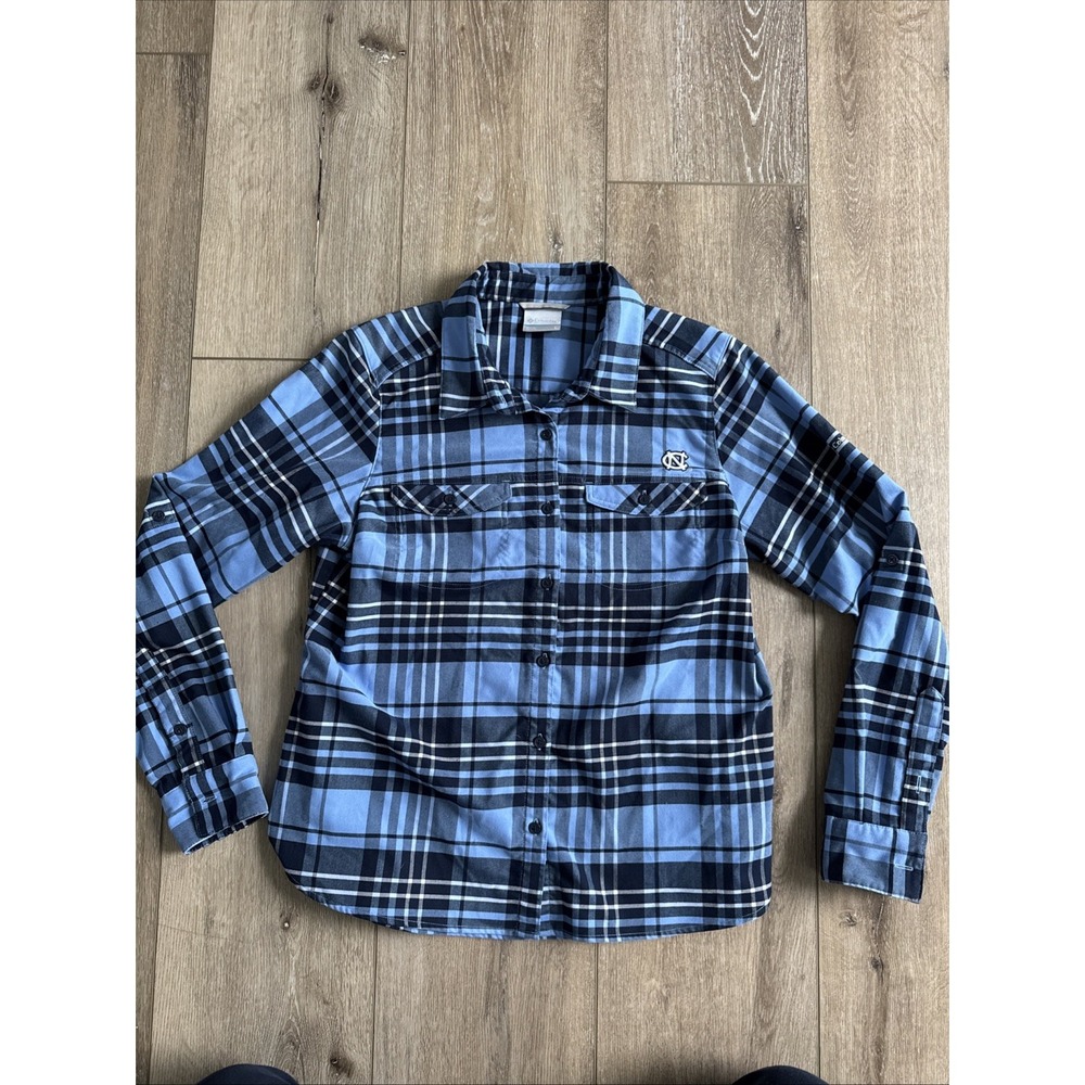 Columbia Woman's UNC North Carolina University Large Blue Plaid Tar‎ Heels #249